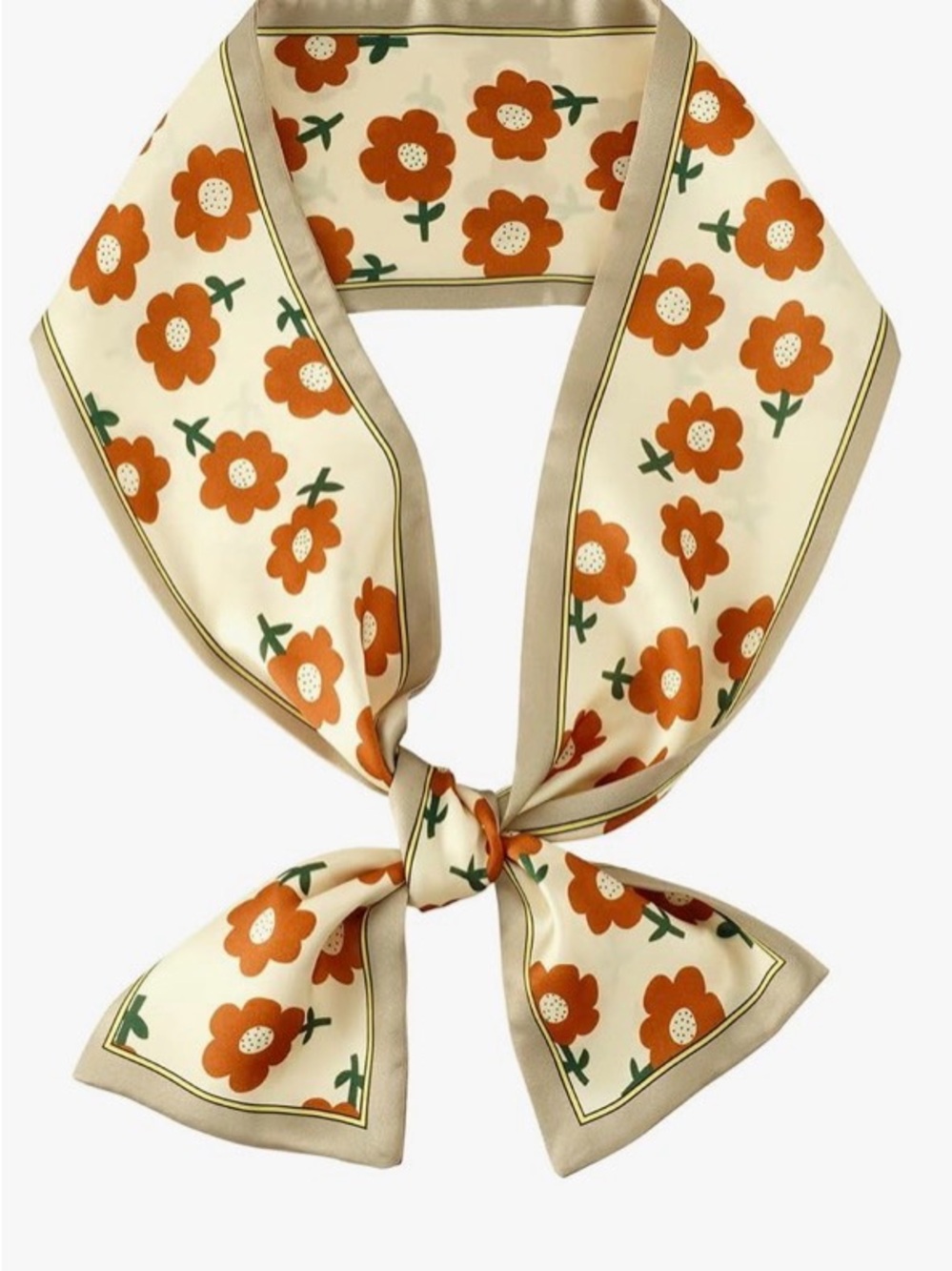 Floral Narrow Scarf in Orange and Cream